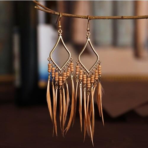 Women Earrings Fashion Feather Pendant Vintage Long Tassel Dangle Accessories Trend Goth Nation Style Woman Earring Jewelry