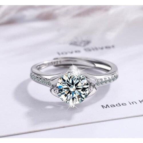 KOFSAC Glamorous Shiny Zircon Ring For Women 925 Sterling Silver Jewelry High Quality Geometric Ring Lady Engagement Accessories