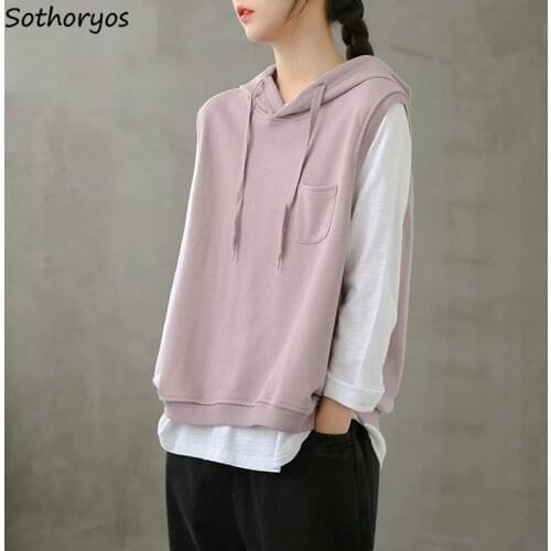 Hooded Loose Causal Vests Women Solid Simple All-match Vintage Waistcoats Female Streetwear Fashion Spring Autumn Japanese Style