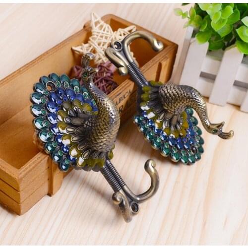 2pcs Curtain Tieback Peacock Hanging Hook Curtains Holder Home Decor Metal Crystal Budget Curtain Drapery Holdbacks Accessories