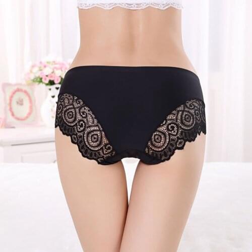 2021 Sexy Ice Silk Seamless Panties Lace Side Underwear Antibacterial Cotton Crotch Briefs Lingerie Women 3/5PCS