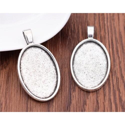 3pcs 20x30mm Inner Size Antique Silver Plated Simple Style Cabochon Base Setting Charms Pendant