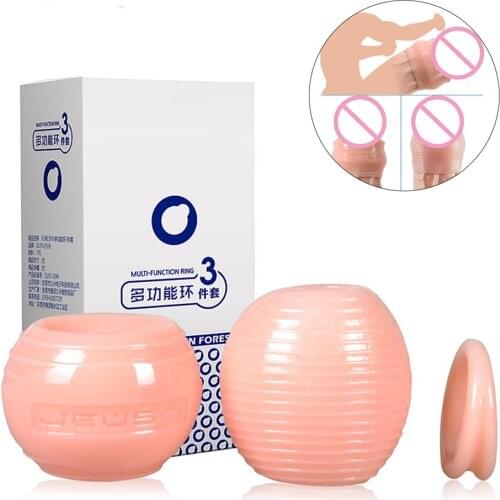 3PCS Silicone Male Foreskin Ring Glans Protect Sleeve Cock Cage Penis Rings Erection Expander Masturbator Adult Sex Toys For Men