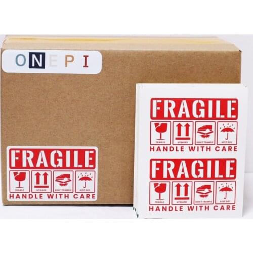50pcs Red Fragile Reminder Warning Stickers 8x5cm Handle with Care Label Stickers for Fragile Express Parcels Packages Stickers