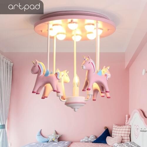 Artpad Lovely Princess Resin Pony Pink Ceiling Light Kid Girl Children Room Ceiling Lamp Decoration Bedroom Kindergarten Nursey