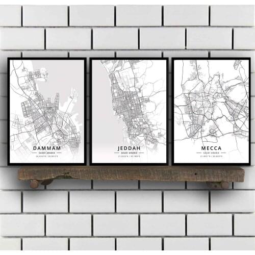 Dammam Jeddah Mecca Medina Riyadh Saudi Arabia Map Poster