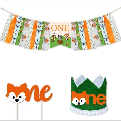 Baby 1st Birthday Decorations Woodland Theme Wild One High Chair Banner Boy First Birthday Crown Glitter Cake Topper Decoration