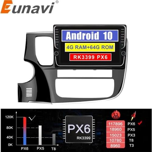 Eunavi 2 din car radio stereo multimedia Android 10 for Mitsubishi Outlander 2017 2Din headunit GPS TDA7851 audio navigation