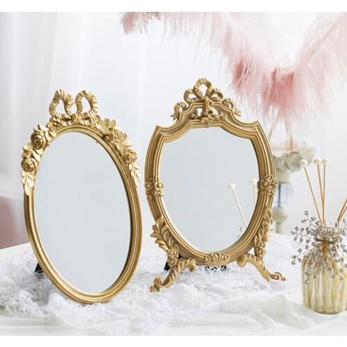 European-style French Cosmetic Mirror Desktop Mirror Decorative Mirror Girl Literary And Art Vintage Makeup Mirrors Bathroom WF