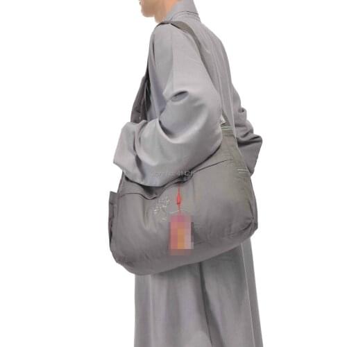 Top quality gray Buddhist Monks package UNISEX abbot crescent single shoulder meditation canvas bag lay Lohan martial arts bags