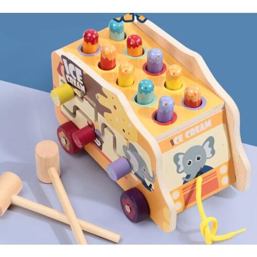 37/5000 Colorful wooden whac-a-mole game early education Toy children ice cream cart baby girl boy toy hand hamster Montessori