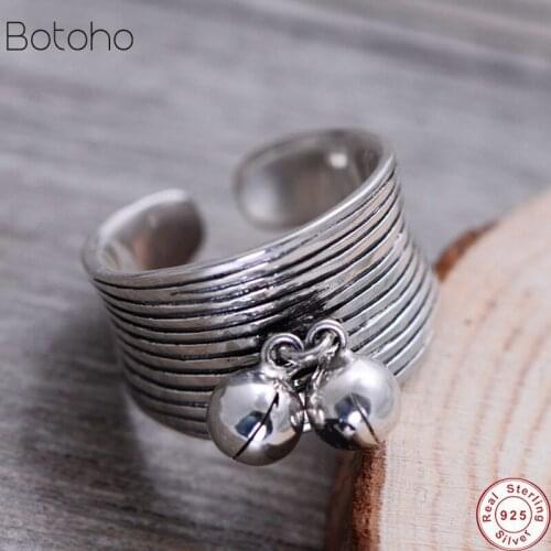 100% S925 pure silver colour Archaize Thai silver colour bells woven ring opening female men model Valentines Day present