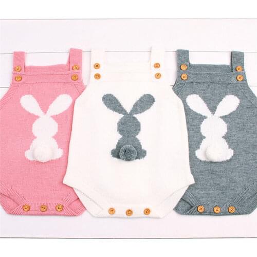 Newborn Baby Boy Girls Bunny Knitting Wool Romper Jumpsuit Outfits Set