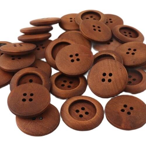10 PCS 4-holes Round brown wooden button natural color Sewing Scrapbooking for Shirt Handmade Garments Accessories Clothes DIY