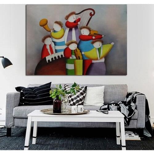 Fashion Art High Quality handmade modern cartoon Oil Paintings Band Playing wall paintings Wall Sticker On Canvas for Home Decor