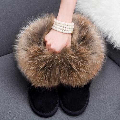 UVWP Fashion Top Quality Raccoon fur Snow Boots Women Boots Genuine Leather Winter Warm Snow Boots Ankle Boots Free Shipping
