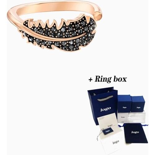 Fashion jewelry SWA new NAUGHTY ring black fashion beautiful feather decoration crystal female engagement ring romantic jewelry
