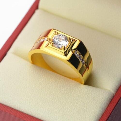 Men and Women Fashion Classic Domineering Inlaid Shiny Rhinestone Gold Color Single Ring Ring Gift Jewelry