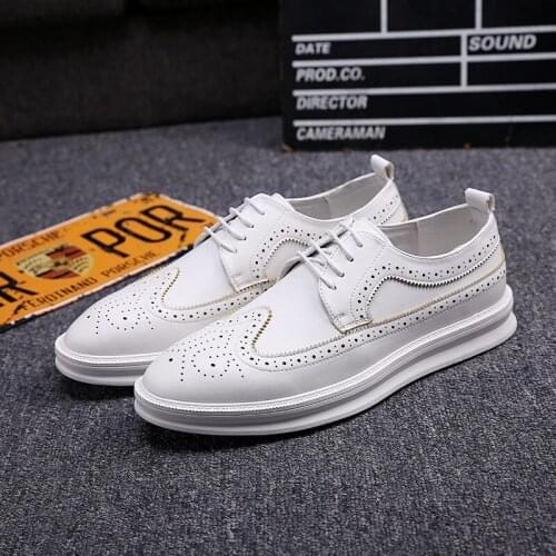 Mens Leather Shoes 2021 Casual Italian British Style Wedding Business Retro Pure White Limited Edition oxfords