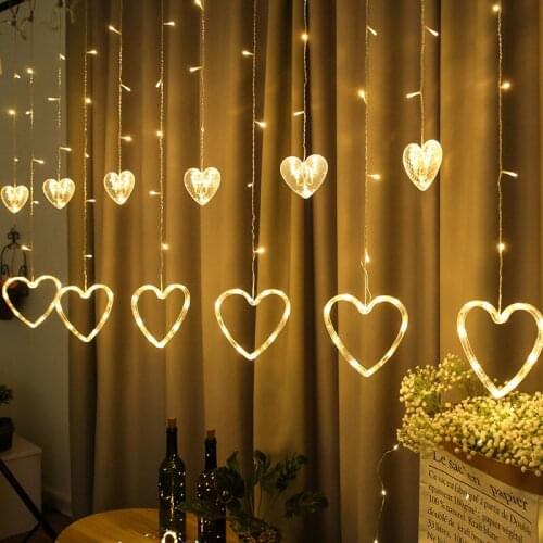 New EU Plug Heart Shaped Curtain String Lights Christmas Garland Fairy Lights Outdoor for Party Home Wedding New Year Decoration