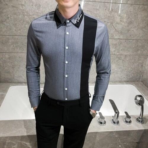 Patchwork New Fashion Men Shirt Streetwear Social Blusa High Quality Casual Slim Fit Men Dress ShirtsNight Club Camisa Masculina