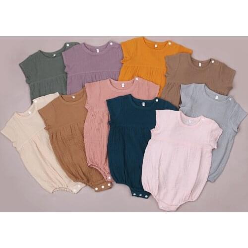 Newborn Solid Color Romper Baby Short Sleeves Jumpsuit Infants Summer Clothing Clothes Outfit