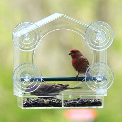 Window Bird Feeder For Outside With Strong Suction Cups Removable Seed Tray With Drainage Holes For Cardinals Finches Chickadees