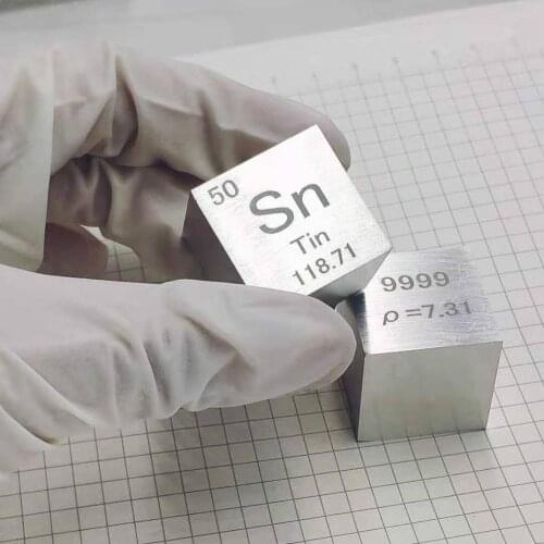 Tin metal in the periodic table- Cube Side length is one inch (25.4mm) and weight is about 121.2g 99.99