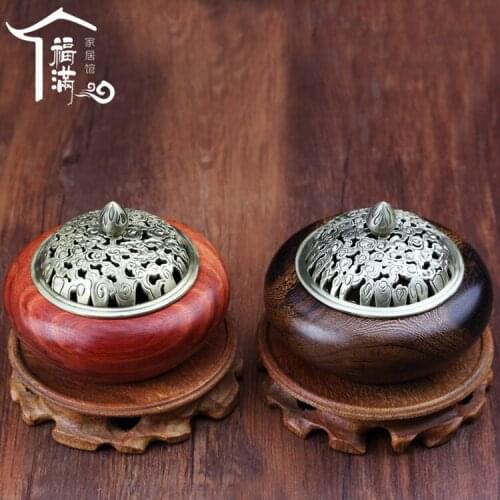 Rosewood incense burner cutout copper cover santalwood furnace incense burner mahogany traditional china censer