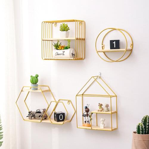 Storage rack wall shelf clapboard gold multi-layer finishing shelf ornaments without punching closet organizer space saving