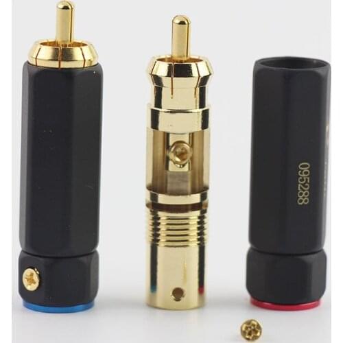 RCA plug audio cable connector lockable gold-plated solderless lotus plug terminal/signal line plug