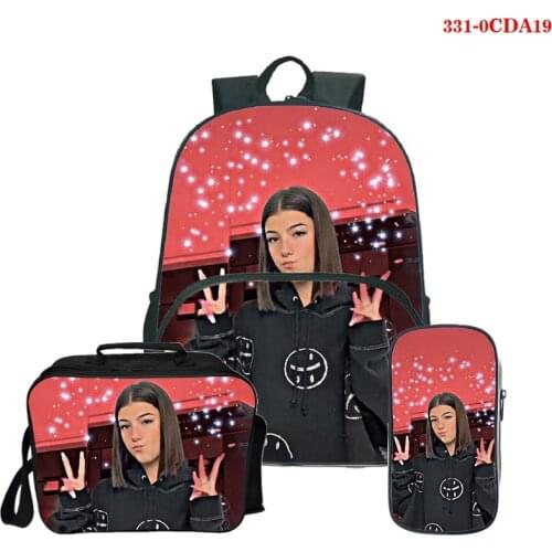 3pcs/Set Backpack 2021 New Fashion Cartoon Charli D'Amelio Backpack Shoulder Bags 3D Print School Bag Mochilas Student Backpacks