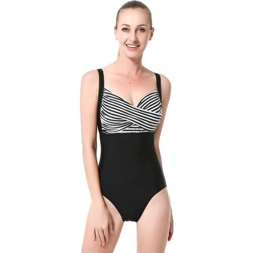 One Piece Navy Blue and Black Swimsuit Women Stripe Bathing Suit Backless Bodysuit Push Up Monokini Beachwear Swimwear 2021
