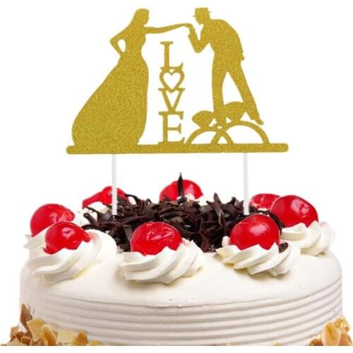 Love Wedding Cake Topper Valentines Day Bride Groom Mr & Mrs Cake Flags Wedding Decoration Engagement Party Cupcake Baking DIY