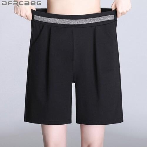 Loose Plus Size Wide Leg Womens Shorts Summer 2021 High Waist Casual Capris Bermuda Female Knee Length Trousers 3XL 4XL