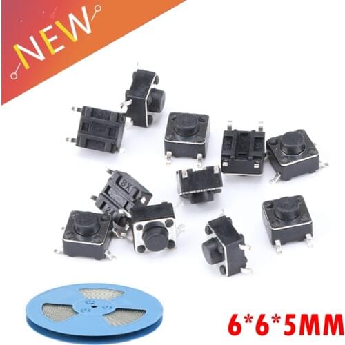 100Pcs Push Button Switch 6*6*5 Tact Switch Tactile 6x6x5 Micro Switch SMD SMT height is 5mm ON/OFF keys button