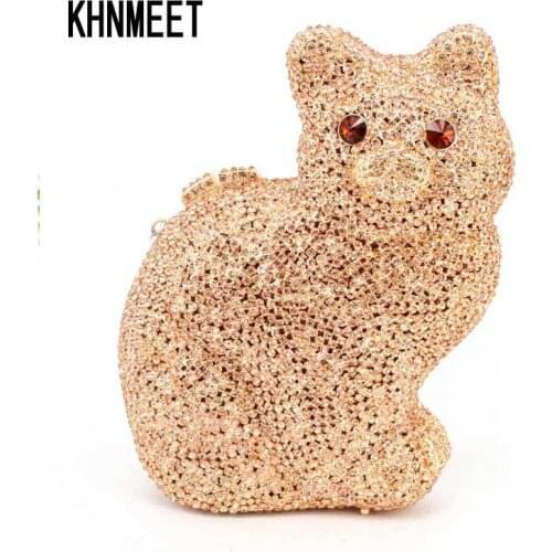 Lovely cat silver crystal stones Evening Bag Luxury Diamond Prom Party Purse pochette Banquet Bling bag Women Clutch Bag SC506