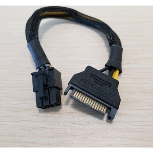 Graphics Card 6Pin Male to SATA 15Pin Adapter Power Extension Cable wiht Black Net Cover 20cm