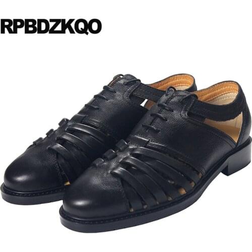 Closed Toe Dress Roman Designer Shoes Men High Quality Large Size 45 Black Genuine Leather Luxury Sandals Summer 2018 Plus Flat