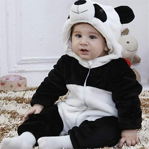 0-3T Baby Girl Boy Romper Panda Dog Duck Winter Warm Overalls Cartoon Animals Hoodied Toddler Costume Halloween Clothes