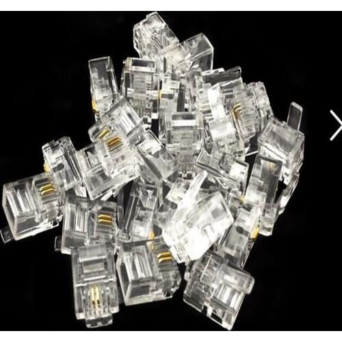 100pcs/Lot RJ11 6P2C Modular Plug Network Cable Connector Clear 2P