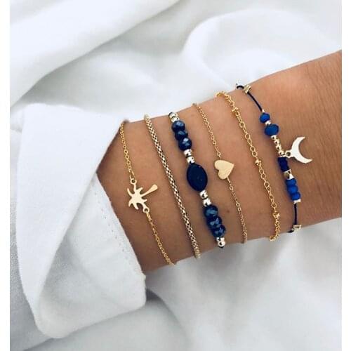 2020 Fashion Bracelet for Women Handmade Beading Love Moon Horn Horn Pendant Combination Five-piece Bangle Gifts for Women