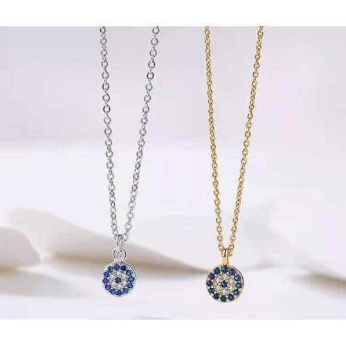 2021 New Silver Plated Evil Eye Blue Zircon Pendant Womens Lucky Eye Pendant Necklace Lovely Girl Fashion Jewelry birthday gift