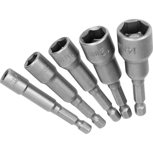 5PCS 6/8/10/12/14mm Magnetic Socket Adapter Electric Screwdriver Bit 1/4inch Hex Shank Tool Steel 65mm Hand Tools Part