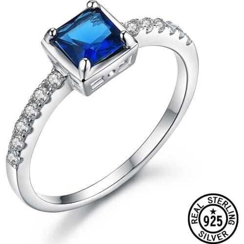 925 Sterling Silver Ring Princess Cut Created Gemstone Nano Blue Sapphire Rings For Women Gift Luxury Elegant Fine Jewelry