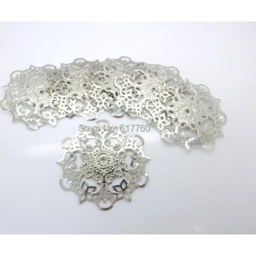 Free shipping-50Pcs Embellishment Findings Flower Silver Tone Hollow Connectors DIY Jewelry Findings 5.6cm x 5.5cm, J0543
