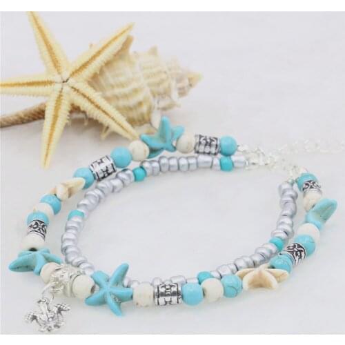 New Fashion Shell Irregular Bracelet Foot Chain Sea Turquoises Star Turtle Pendant Beach Party Girl Festival Gift 7.5inch M355