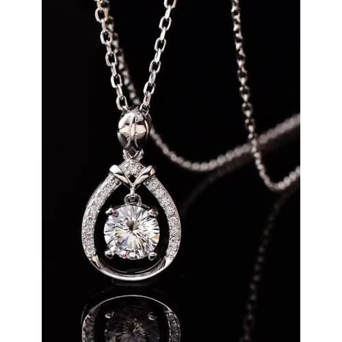 1CT(6.5mm) Waterdrop Moissanite Pendant S925 Sterling Silver Chain Necklace White D Color Women Luxury Fine Jewelry
