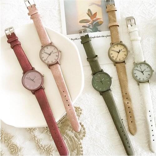 Vintage Leather Women Watches Ulzzang Fashion Brand Simple Ladies Quartz Wristwatches Roma Retro Female Watch Zegarek Damski