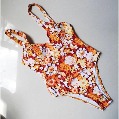 Floral High Cut Bodysuit Swimwear Women One Piece Swimsuit Monokini Thong Bathing Suit Underwire Swim Suit Brazilian Beachwear